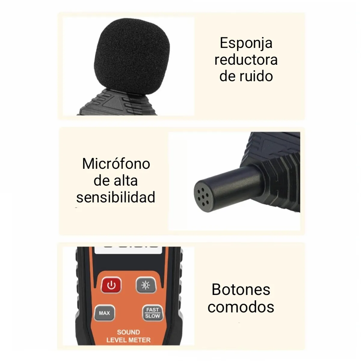 GENERICO - Medidor de nivel de ruido, sonido, sonometro, 30-130 dB, pantalla retroiluminada. Fácil operación.