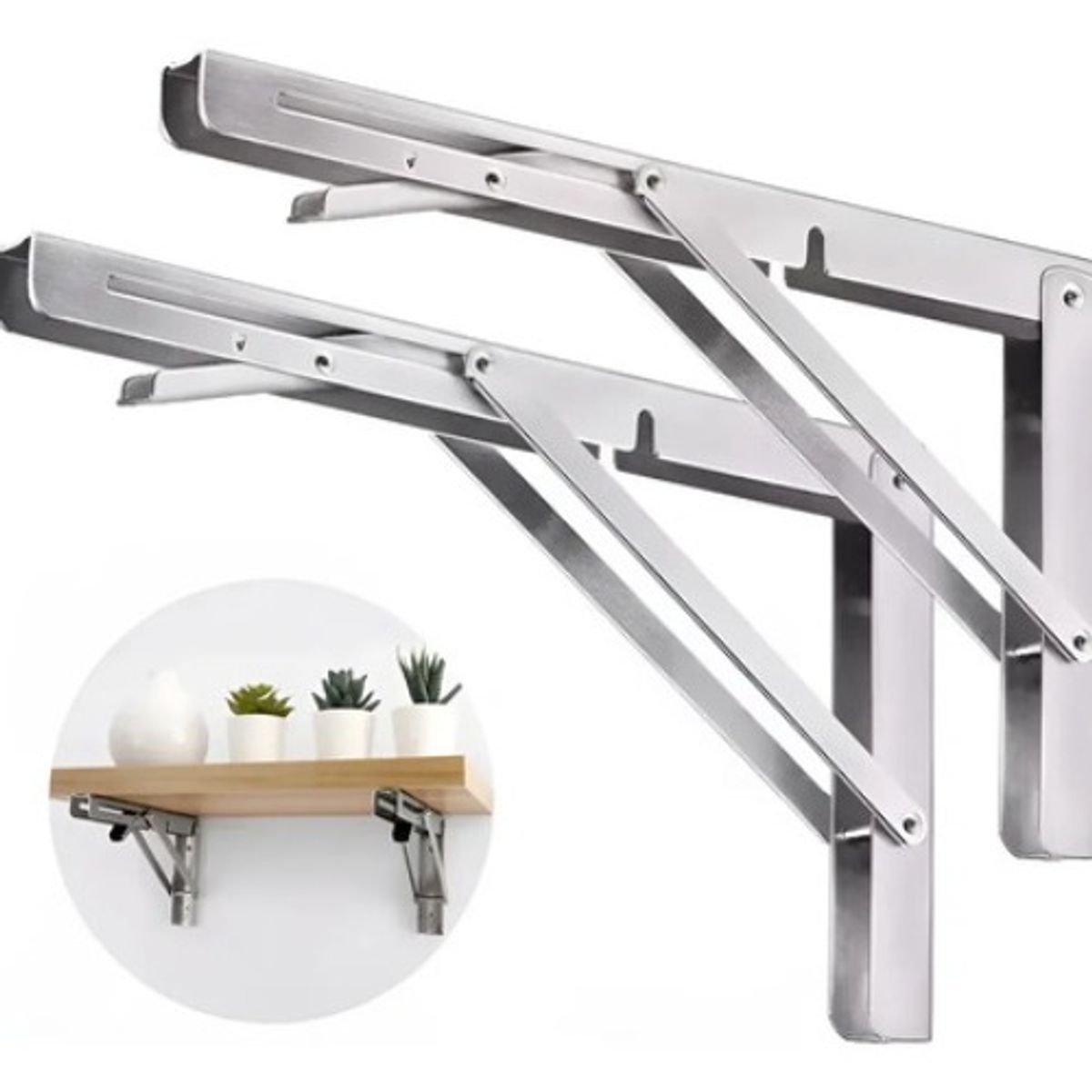 GENERICO - Set 2 Escuadra Metalica Abatible Rapida Soporte Plegable 30c Plata - 338071