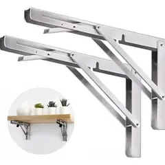 GENERICO - Set 2 Escuadra Metalica Abatible Rapida Soporte Plegable 30c Plata - 338071