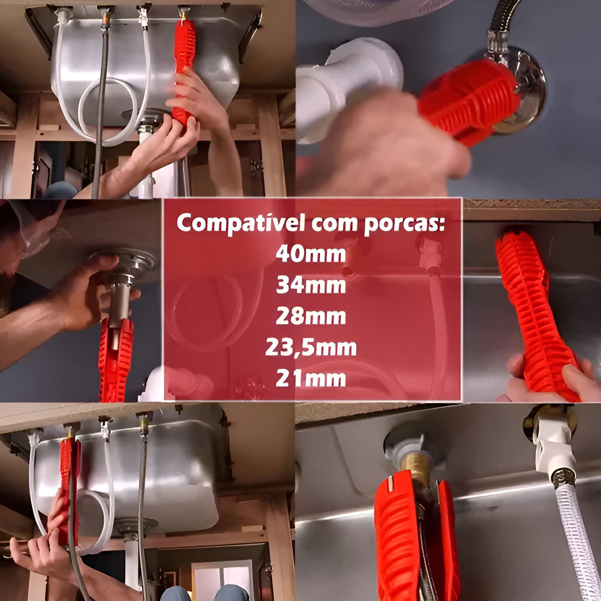 GENERICO - Llave para apretar el tubo del fregadero Genérica color rojo estructurada