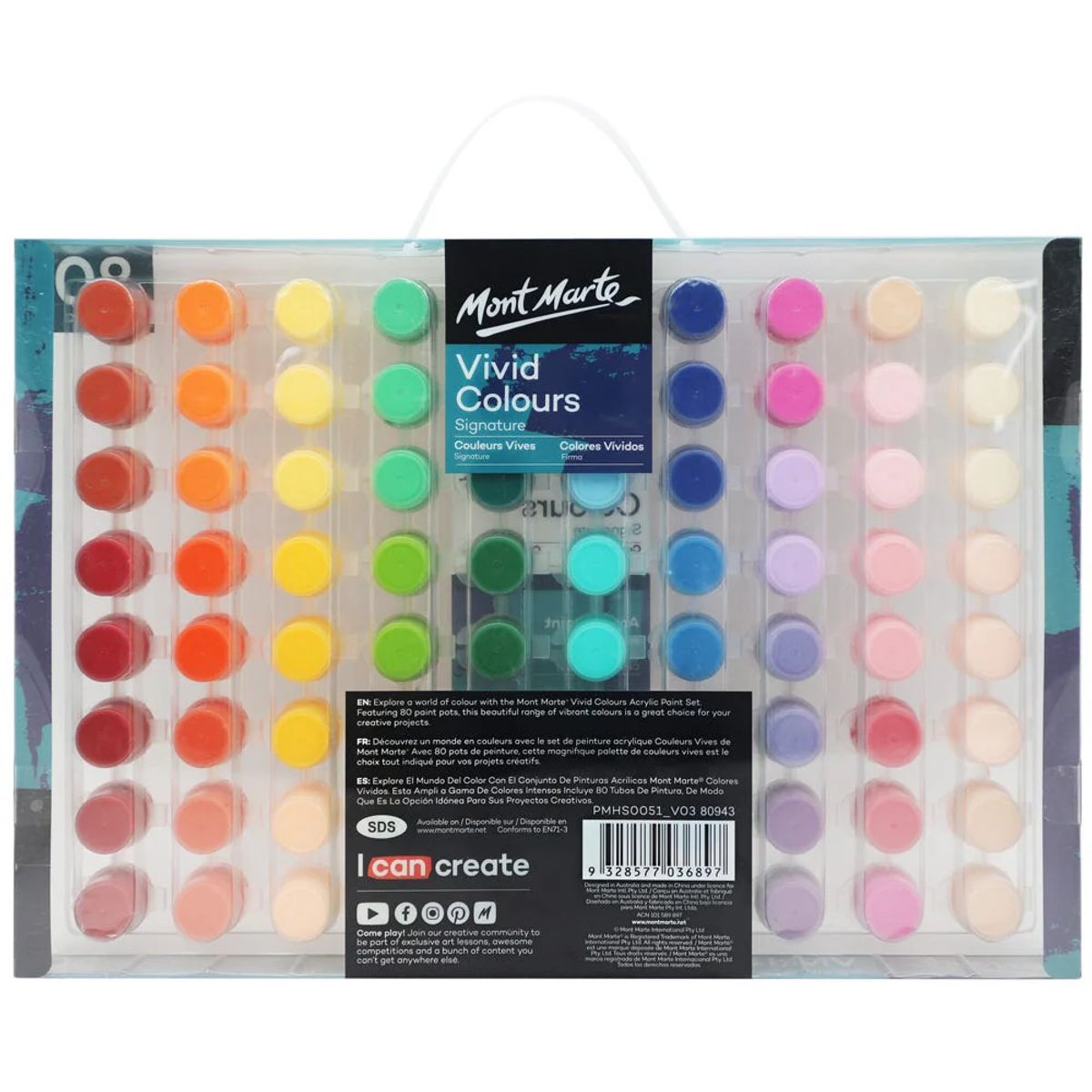 MONT MARTE - Mont Marte Estuche 80 Pinturas Acrílicas Vivid Colours 3.5ml
