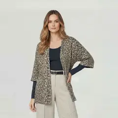 LINEATRE - Tapado Mujer Julieta Relaxed Cuello Tipo Kimono Manga Caída Leopardo