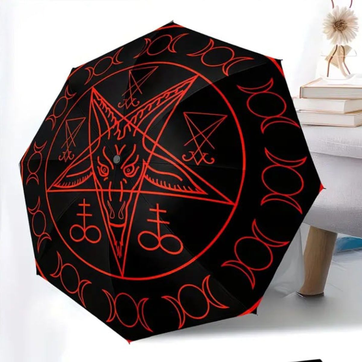 GENERICO - PARAGUAS SOMBRILLA DISEÑO PENTAGRAMA ROJO