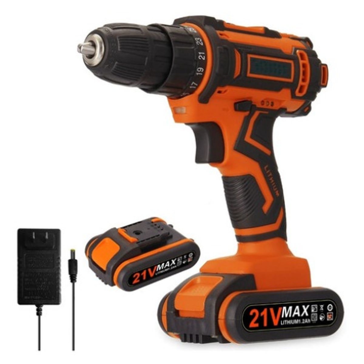 GENERICO - Taladro Inalambrico 18-36n.m 10mm + 2 Bat 21v 6000 Mah Negro+naranja - 003348