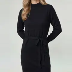 LINEATRE - Vestido Mujer Pilar Largo Cuello Medio Alto. Redondo Cierre Sin Cierre Negro