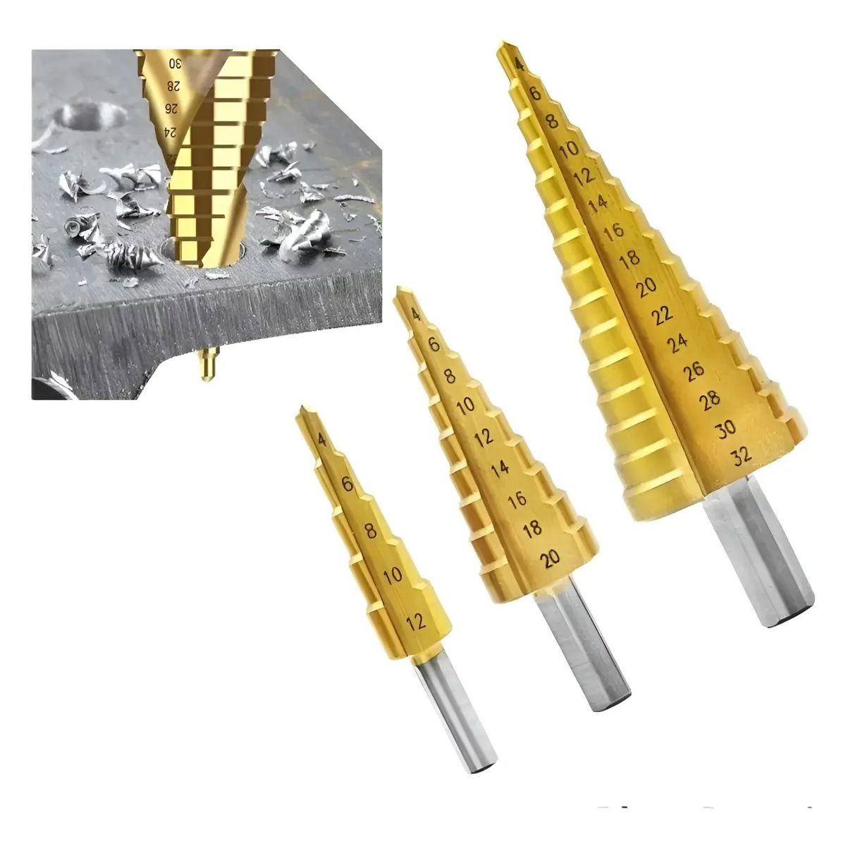 GENERICO - Set 3 Brocas Escalonadas Taladro 4 A 32 Mm Profesionales Bce3su
