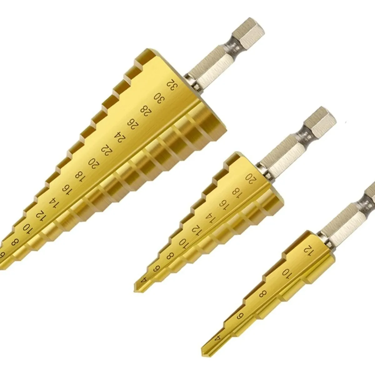 GENERICO - Set 3 Brocas Cónicas Hss Acero Rápido Titanio Metal