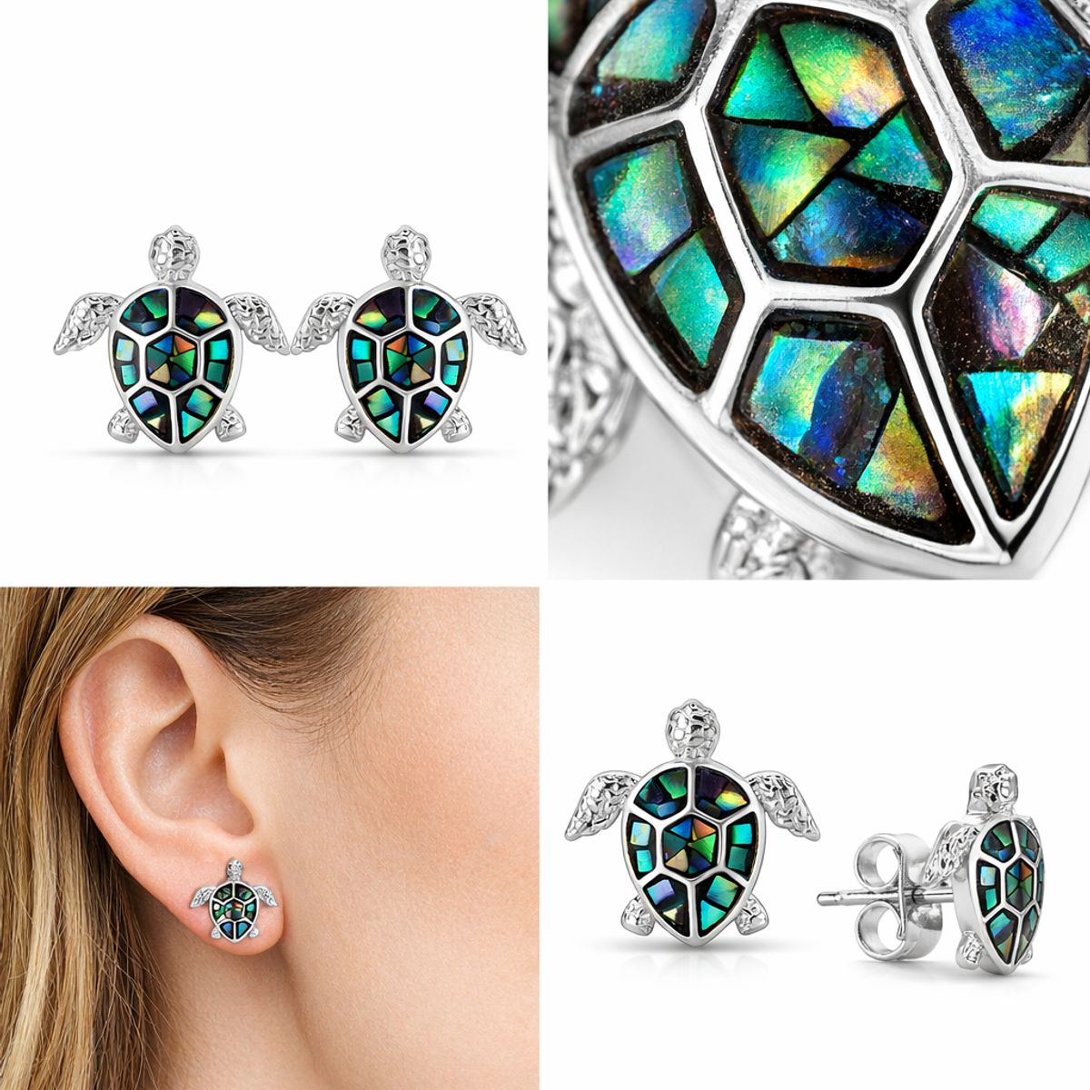 GENERICO - Aros tortuga multicolor azul plata 925