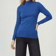 LINEATRE - Sweater Mujer Magdalena Relaxed Fit Cuello Medio Alto Redondo Manga Caida Royal
