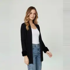 LINEATRE - Cardigan Mujer Renata Cuello Con Solapa Negro