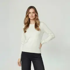 LINEATRE - Sweater Mujer Marcela Relaxed Fit Cuello Redondo Manga Caída Crudo