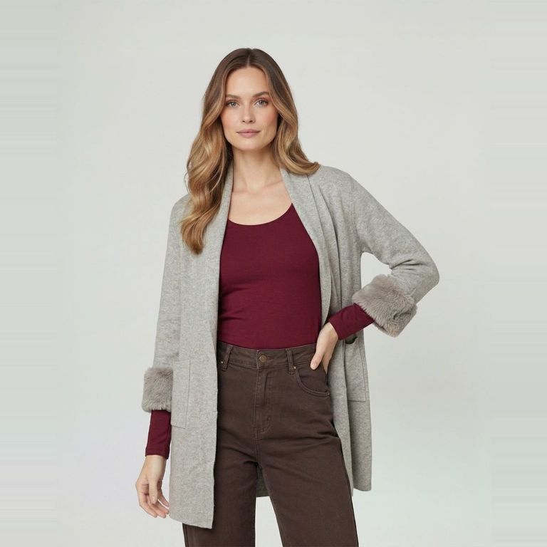 Cardigan Mujer Renata Relaxed Cuello Con Solapa Manga Acampanada Fango Verde S