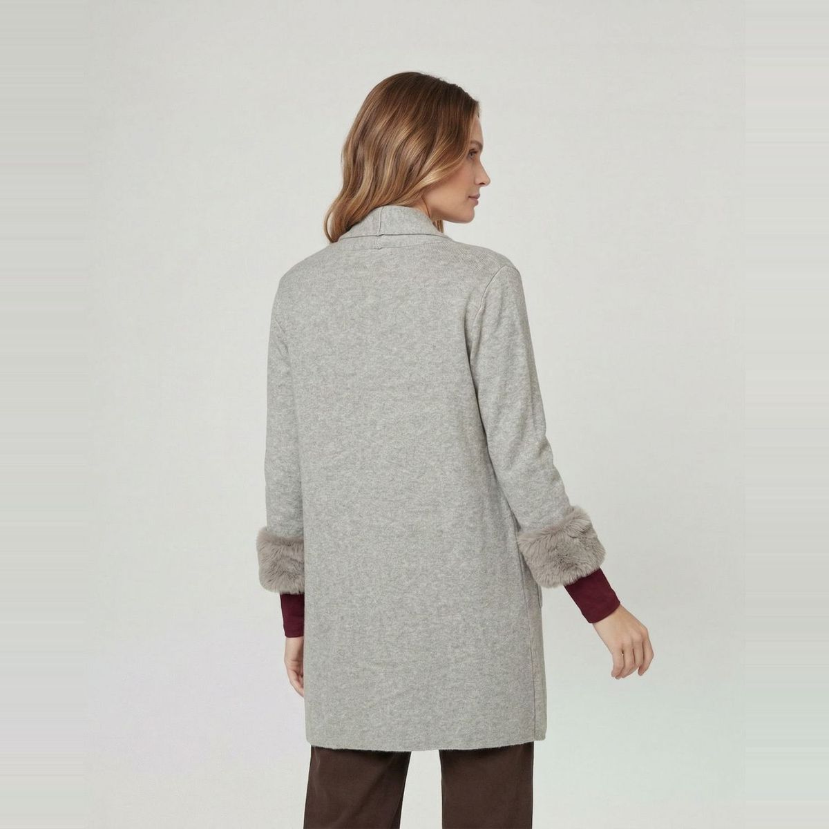 LINEATRE - Cardigan Mujer Renata Relaxed Cuello Con Solapa Manga Acampanada Fango Lineatre