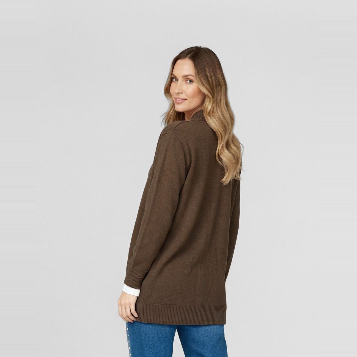 LINEATRE - Cardigan Mujer Paola Relaxed Cuello Tipo Kimono Manga Caída Chocolate Lineatre