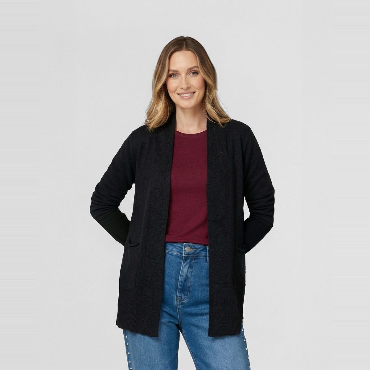 LINEATRE - Cardigan Mujer Paola Relaxed Cuello Tipo Kimono Manga Caída Negro Lineatre