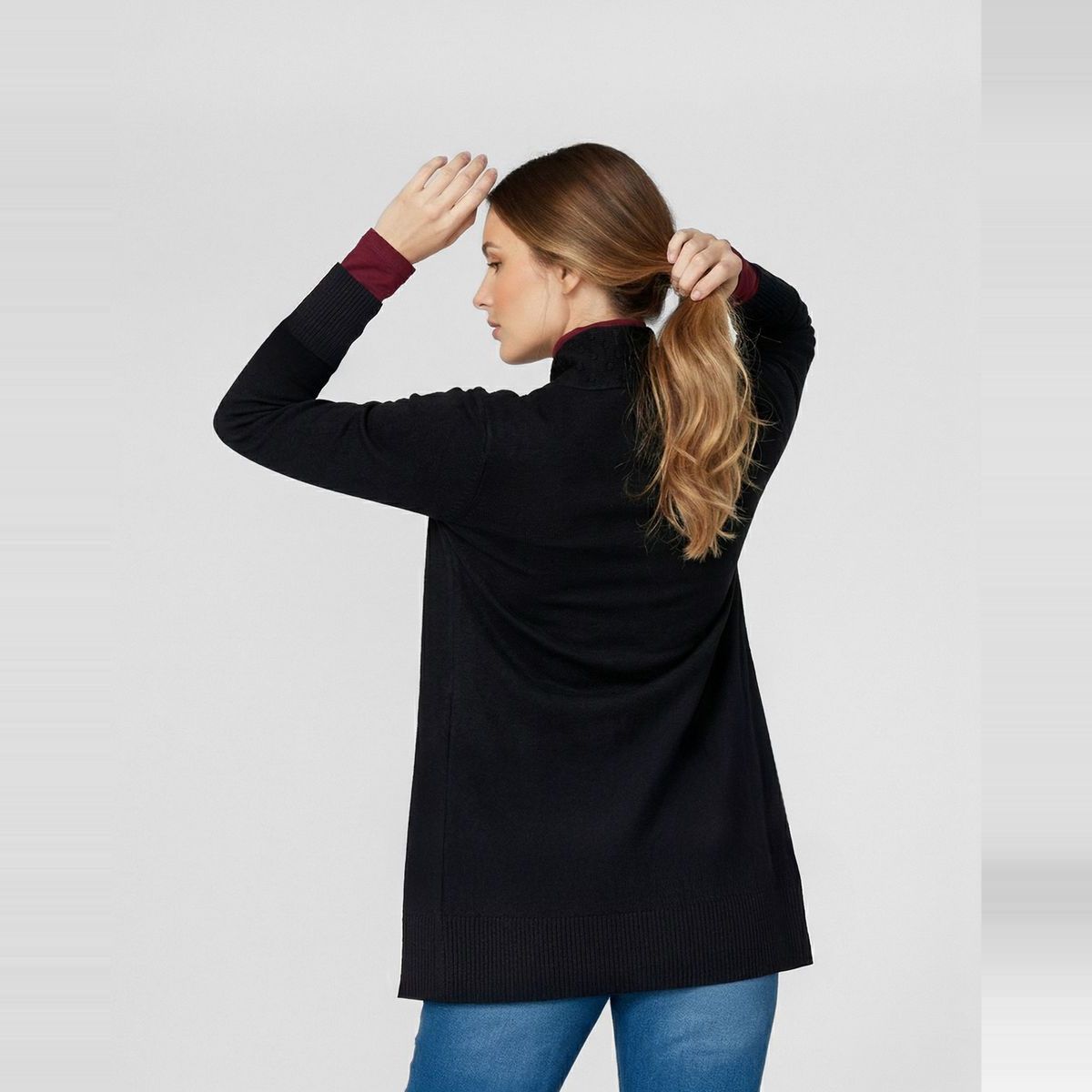 LINEATRE - Cardigan Mujer Paola Relaxed Cuello Tipo Kimono Manga Caída Negro Lineatre