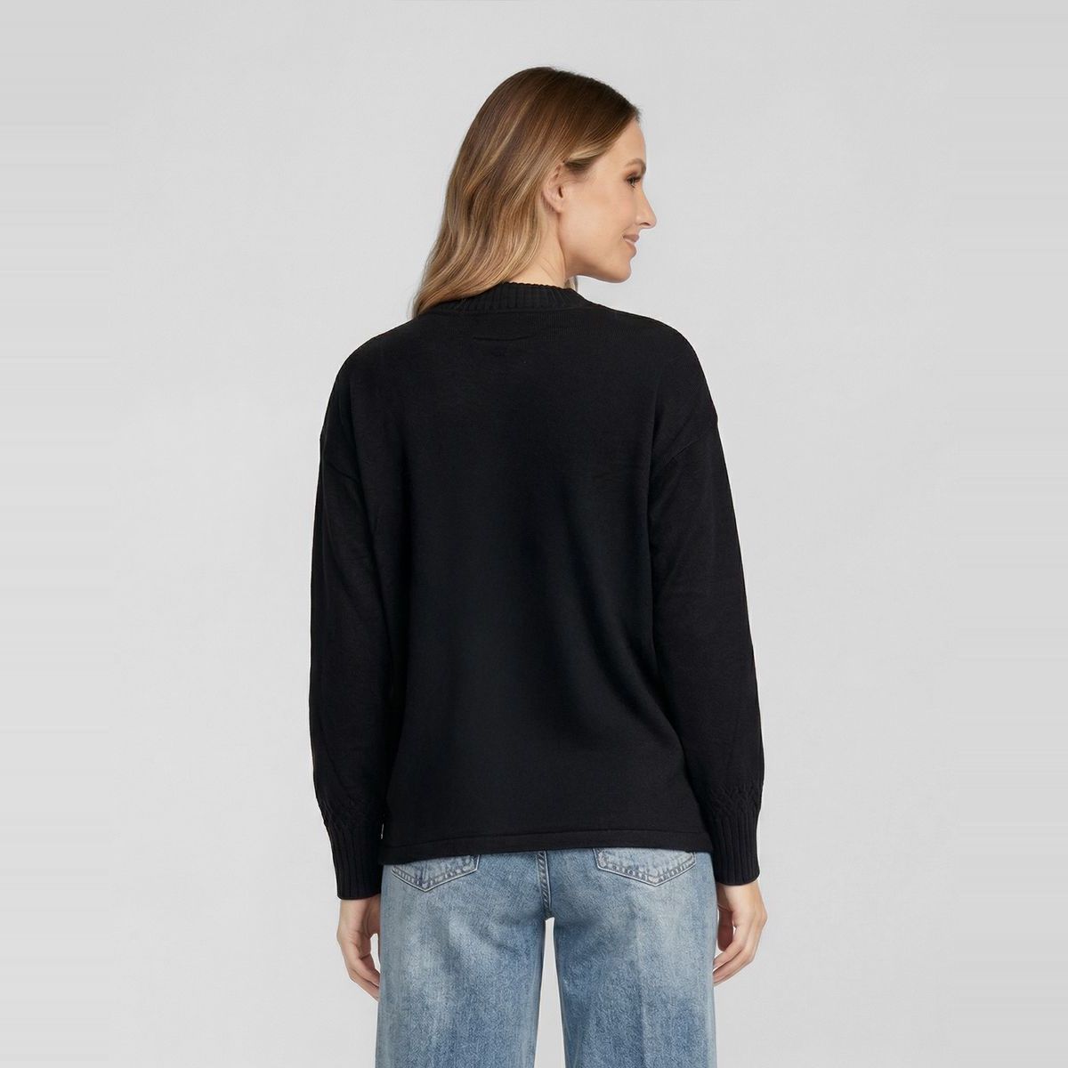 LINEATRE - Sweater Mujer Giovanna Relaxed Cuello En V Manga Caída Negro Lineatre