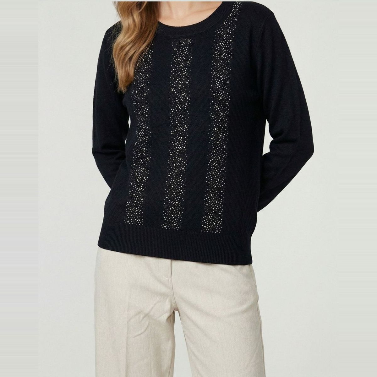 LINEATRE - Sweater Mujer Rita Relaxed Cuello Redondo Manga Caída Negro Lineatre