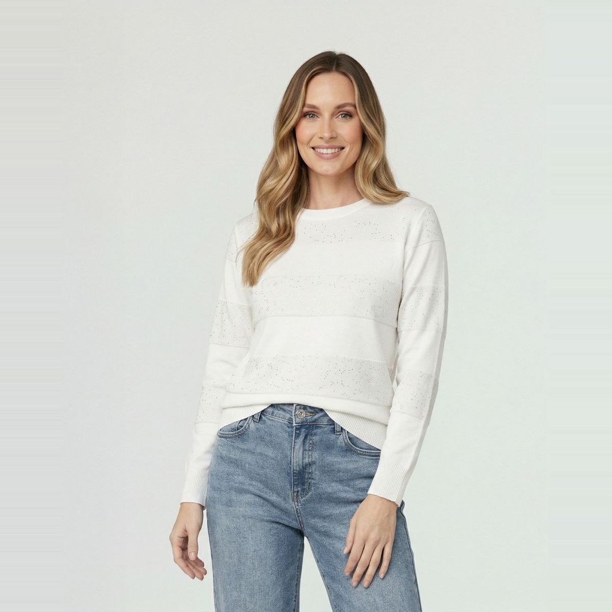 LINEATRE - Sweater Mujer Gloria Relaxed Cuello Redondo Manga Caída Crudo Lineatre