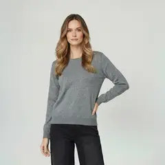 LINEATRE - Sweater Mujer Marcela Relaxed Fit Cuello Redondo Manga Caída Gris