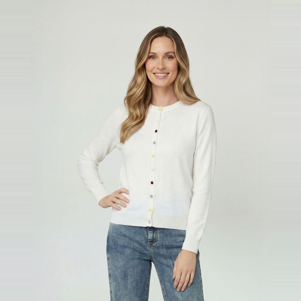 LINEATRE - Sweater Mujer Josefina Regular Cuello Redondo Manga Suelta Blanco Lineatre