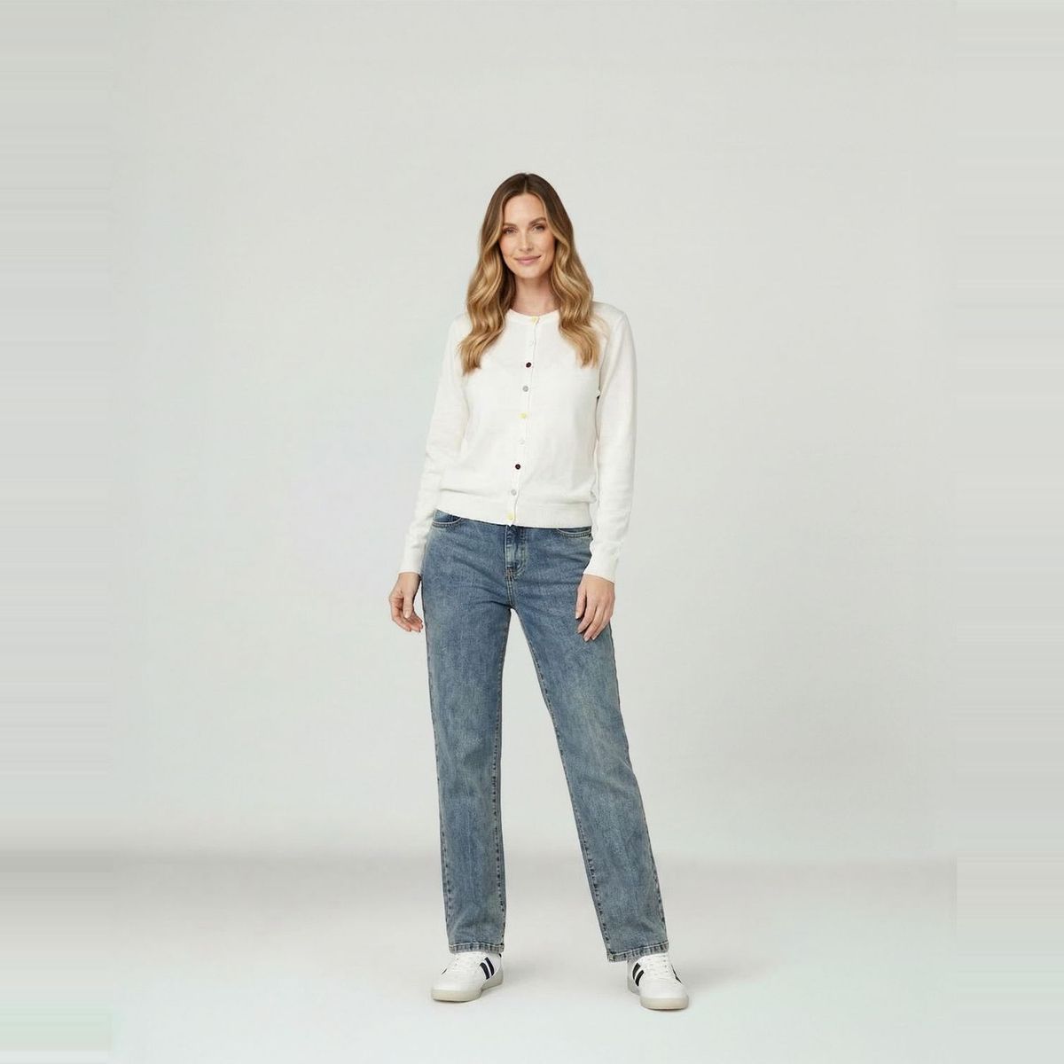 LINEATRE - Sweater Mujer Josefina Regular Cuello Redondo Manga Suelta Blanco Lineatre