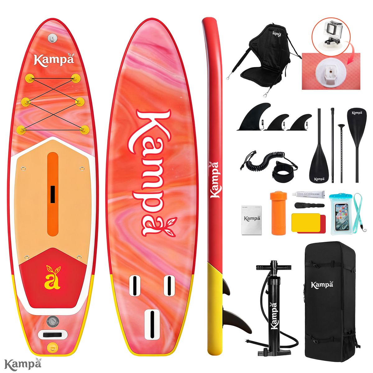KAMPA - Set Tabla Stand Up Paddle Surf Inflable AZURIA 320x81x15cm Color Sandía