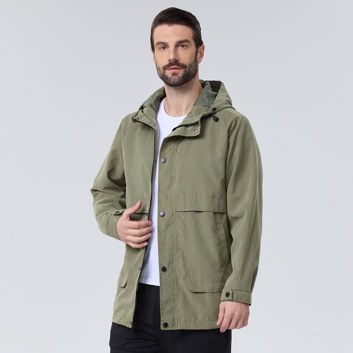 EASTONE - Chaqueta Cortaviento Verde con Capucha para Hombre EASTONE