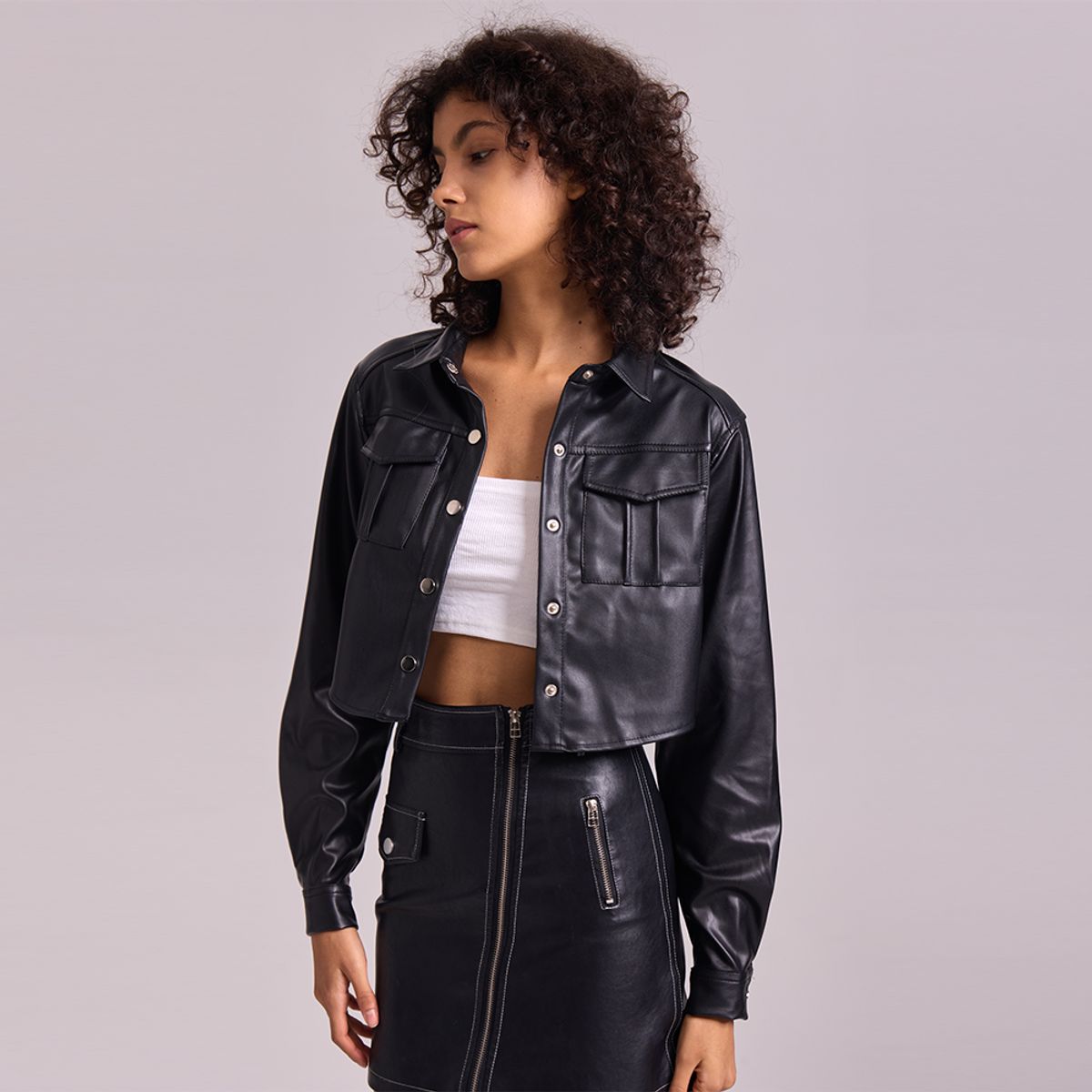 EASTONE - Chaqueta de Cuero Negra para Mujer Estilo Casual y Elegante EASTONE