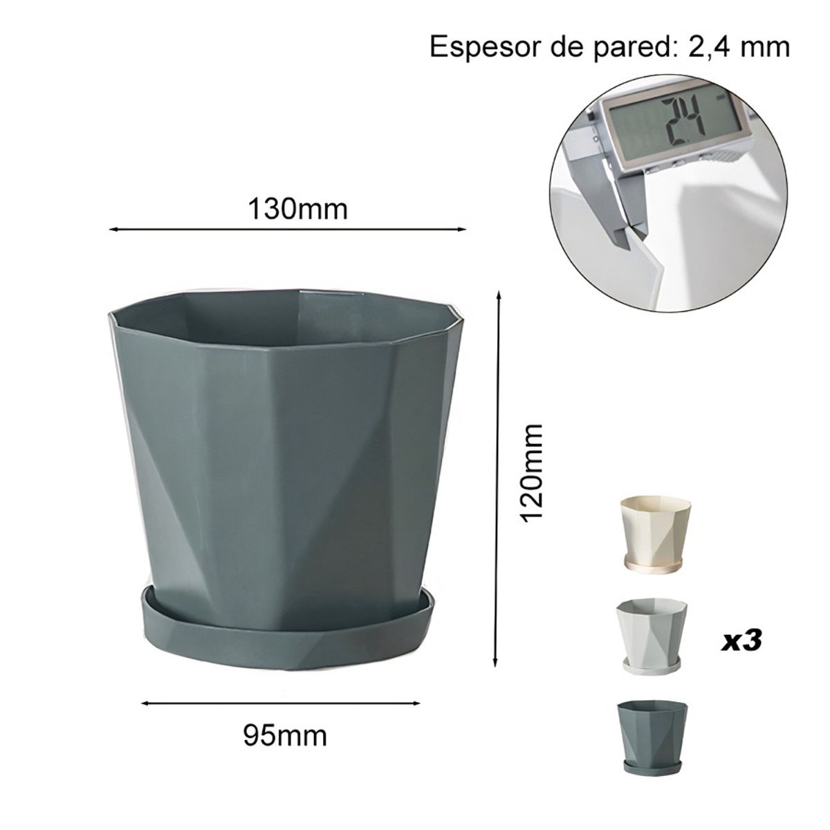 GENERICO - Macetas De Plastico Con Separador De Agua Tricolor 9 Pieces.
