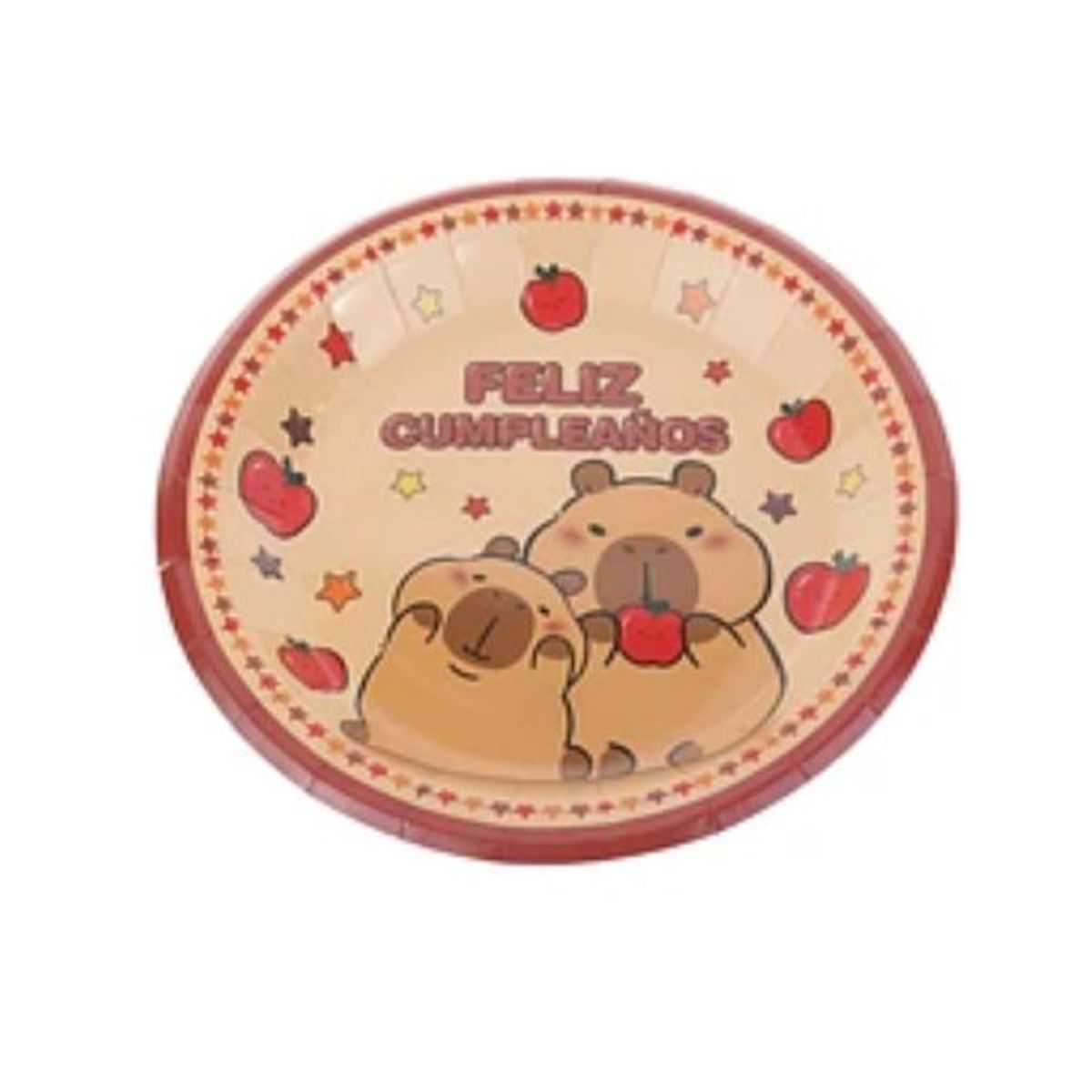 GENERICO - Platos de carton Capibara feliz cumpleaños 18cm 6pcs