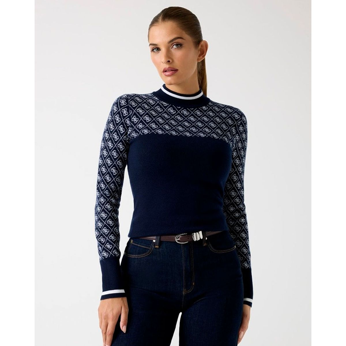 GUESS - Sweater Ls Mock Neck Aubrey 4G Azul
