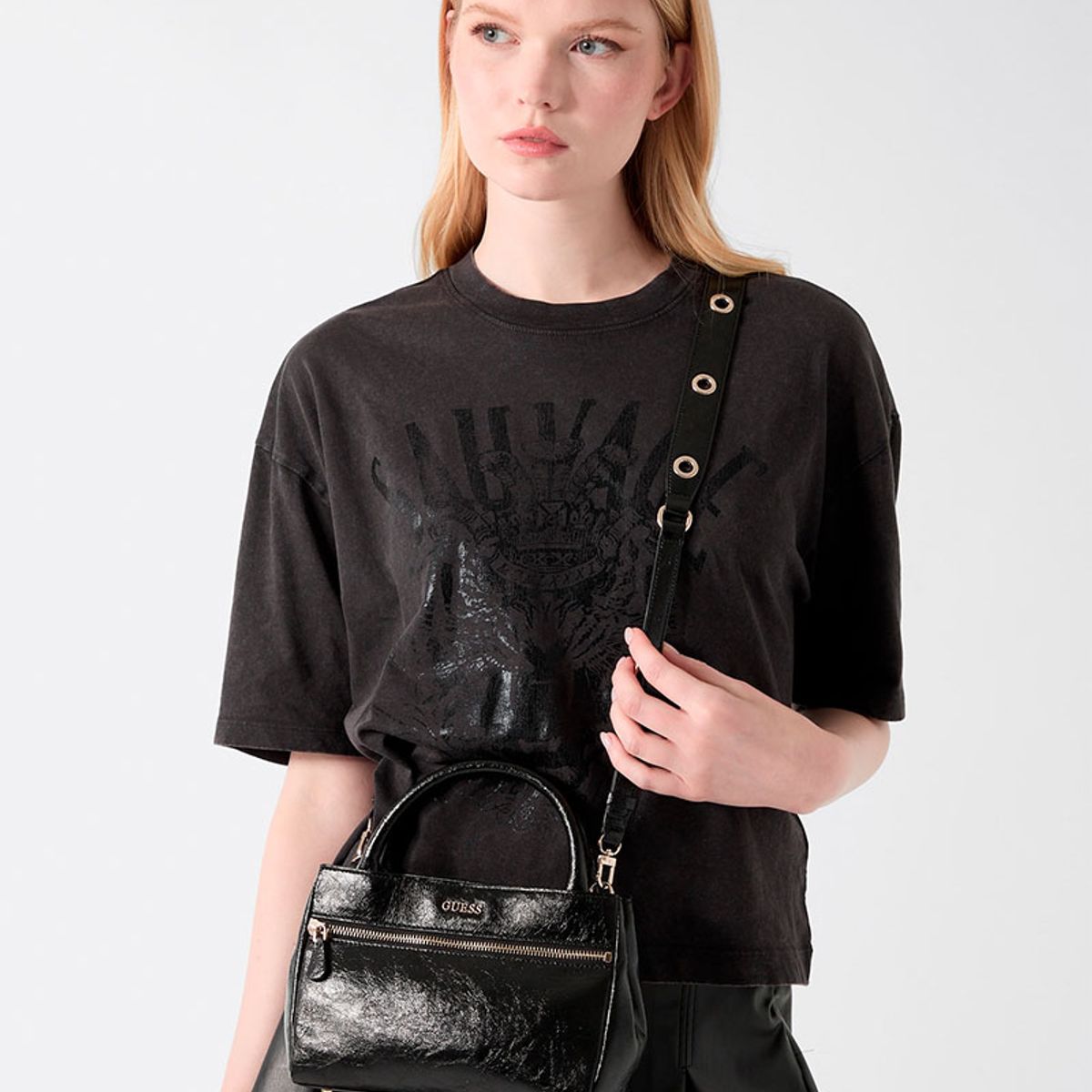 GUESS - Mini Cartera Justine Satchel Negro