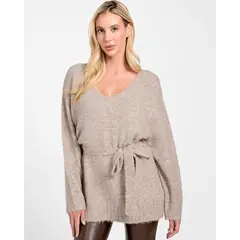 GUESS - Sweater Ls Vn Kiyoka Tie Tunic Café