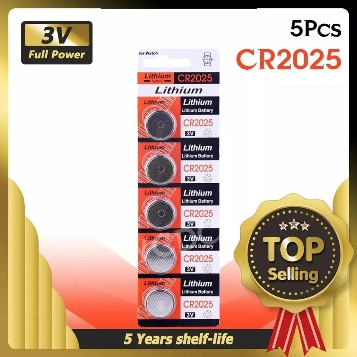 GENERICO - Pack 5 Pilas Micro Litio Bateria Boton Cr2025 3v  004009