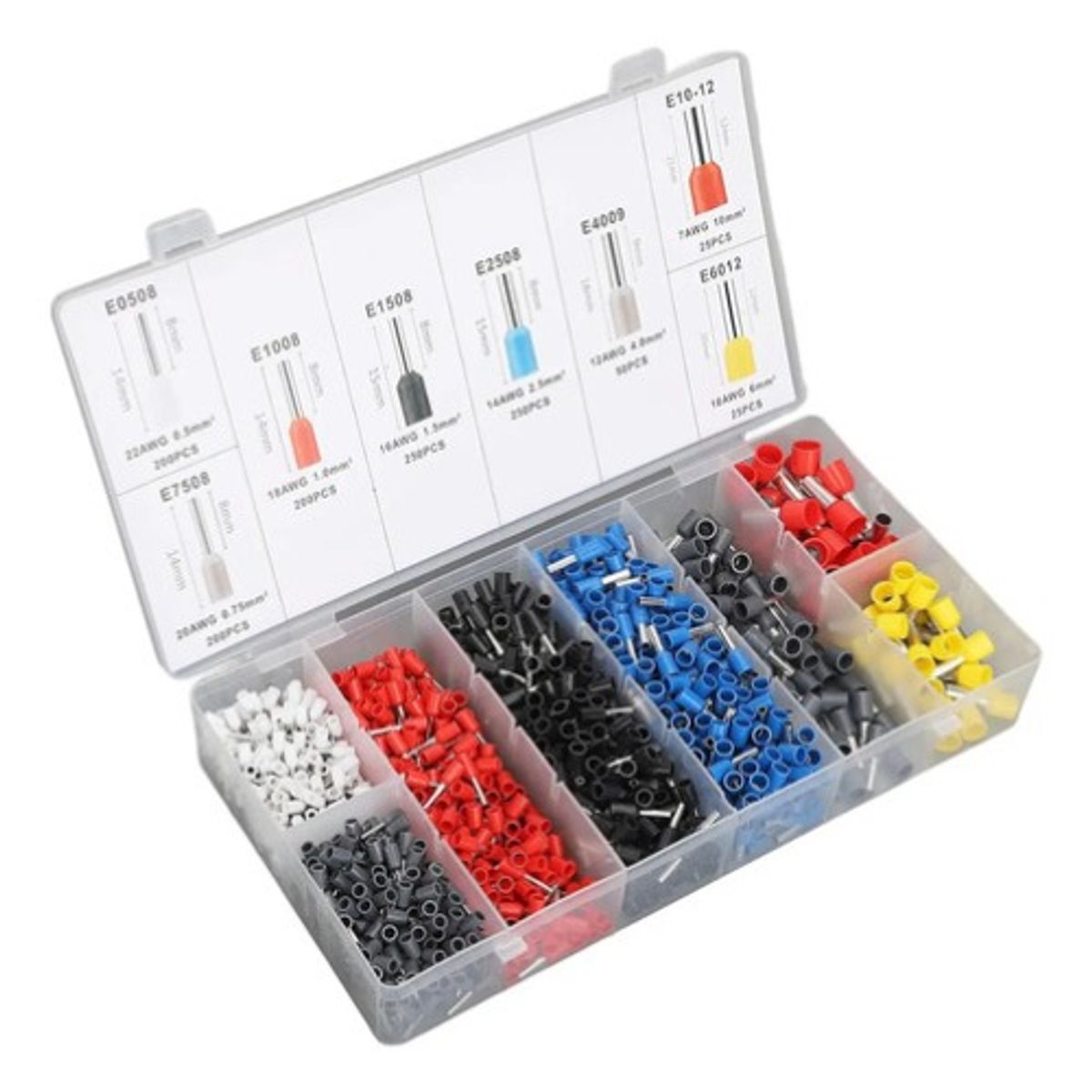 GENERICO - Pack 1200 Terminales Ferrule 0,5 Mm A 10 Mm Ojales Tubulares Surtido