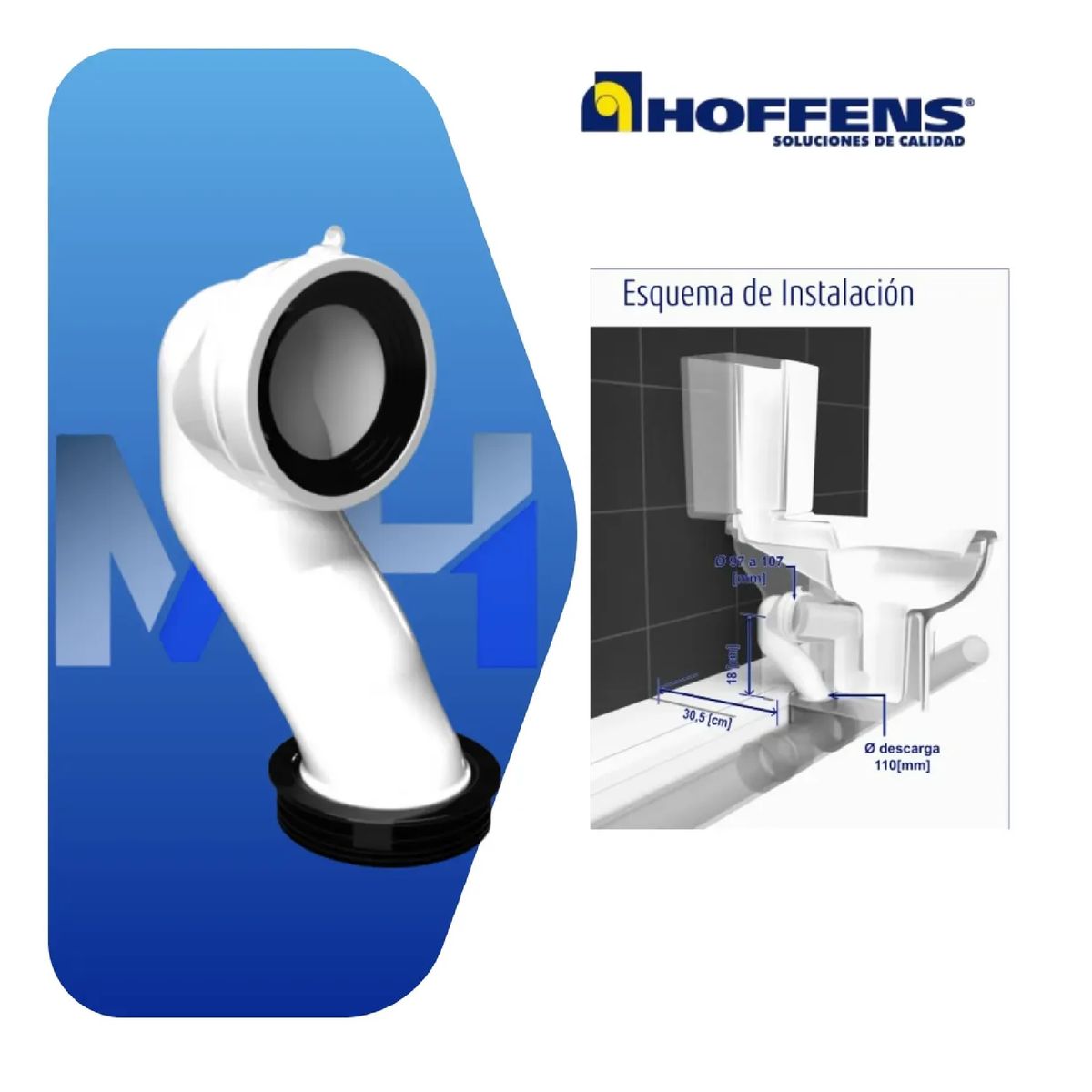 HOFFENS - Codo Adaptador Wc Salida Horizontal A Piso 30,5cm Hoffens