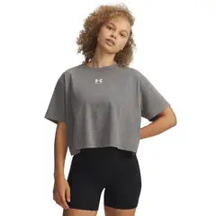 UNDER ARMOUR - Polera M/C Mujer Rival Boxy Wash Verde