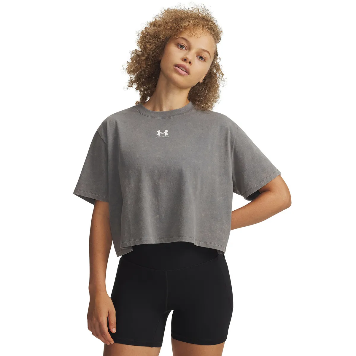 UNDER ARMOUR - Polera M/C Mujer Rival Boxy Wash Verde UNDER ARMOUR