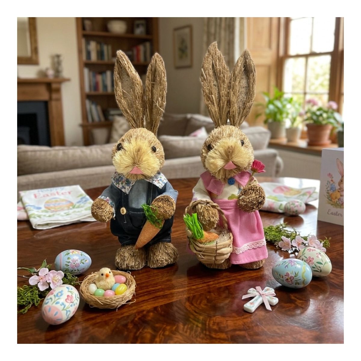 EKOL TACTICA MILITAR - Estatuilla Conejito Pareja De Paja Ornamento Pascua Pequeña