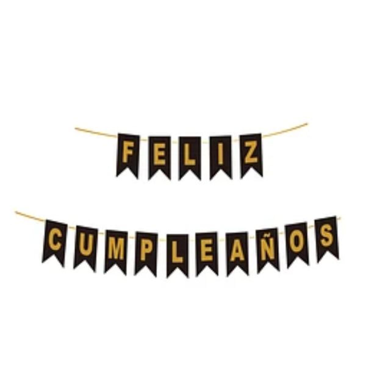 GENERICO - Guirnalda feliz cumpleaños dorada con negro 3m