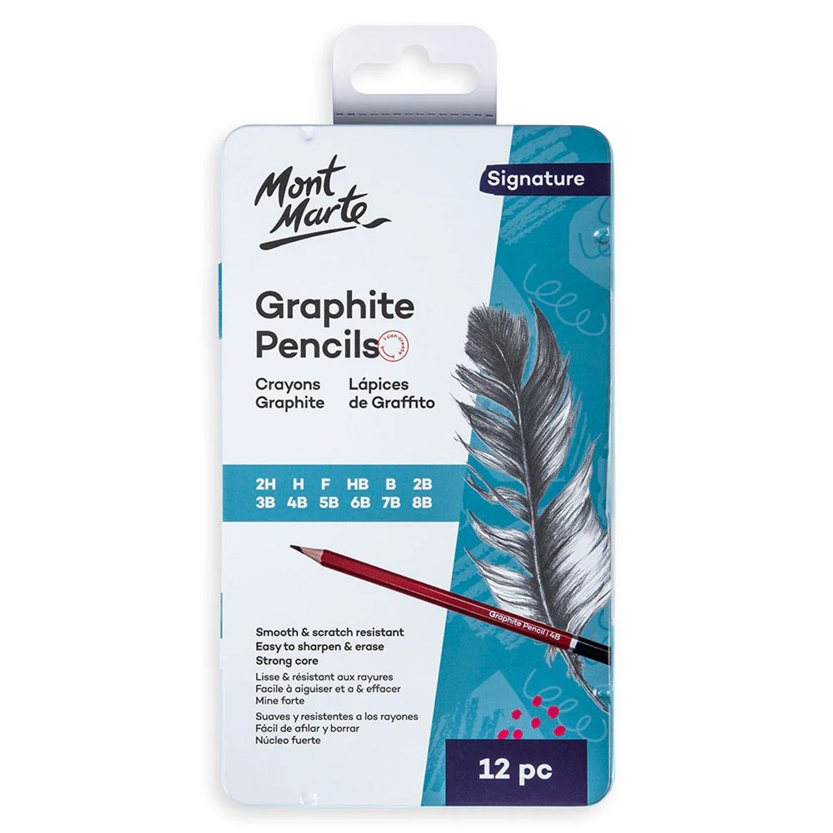 MONT MARTE - Mont Marte Set 12 Lápices Grafito Profesionales Graduados en Lata