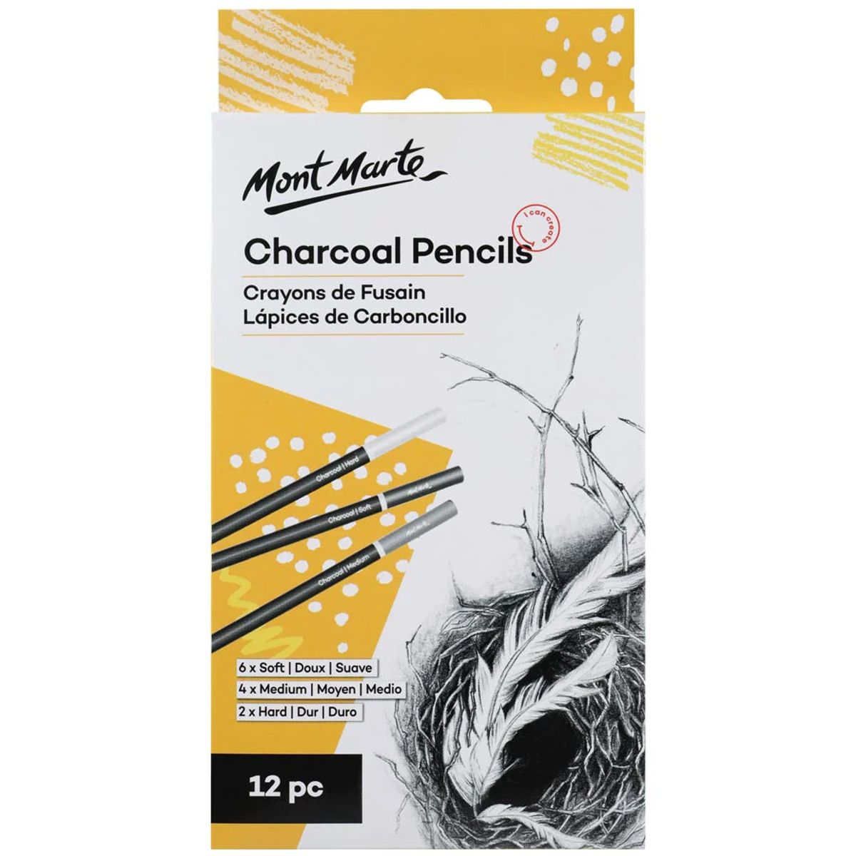 MONT MARTE - Mont Marte Set 12 Lápices Carboncillo Charcoal para Dibujo