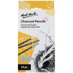 MONT MARTE - Set 12 Lápices Carboncillo Charcoal para Dibujo