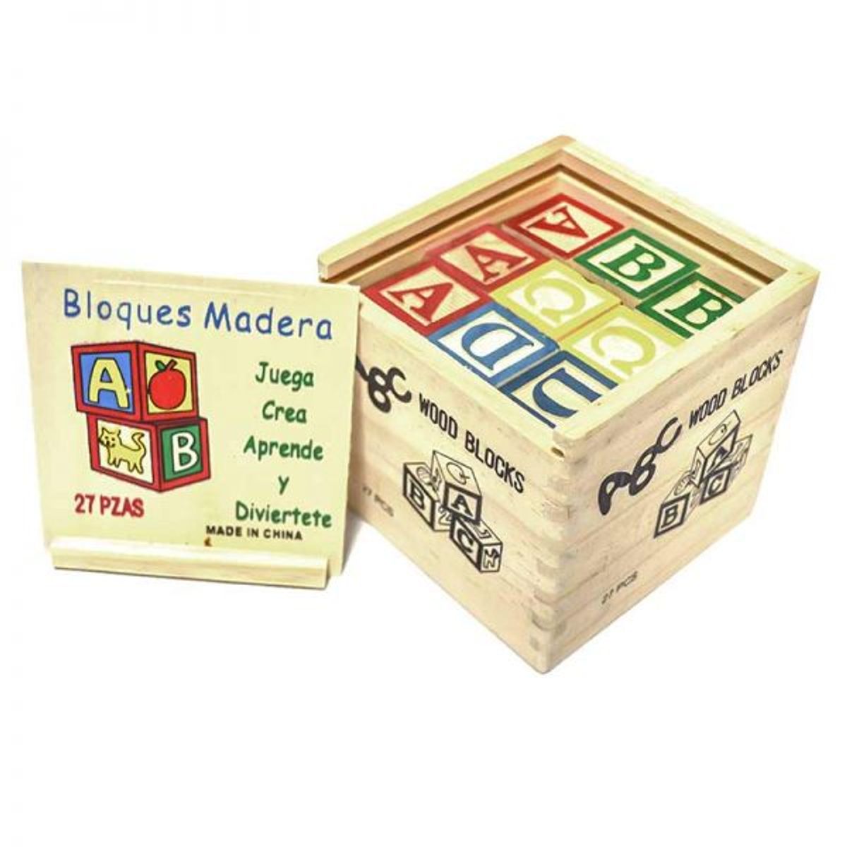 GENERICO - Cubo de Madera Didáctico 27 Piezas – Abecedario y Números