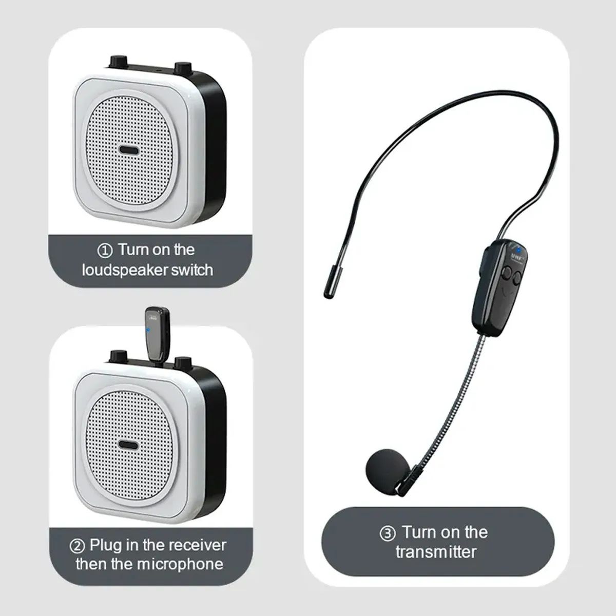ASIAQUALITY - Micrófono Inalámbrico Tipo Cintillo Uhf 12f  Jack 3.5mm
