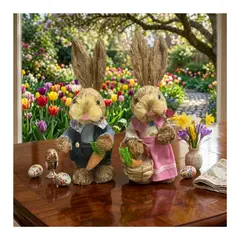 EKOL TACTICA MILITAR - Estatuilla Conejito Pareja De Paja Ornamento Pascua Pequeña