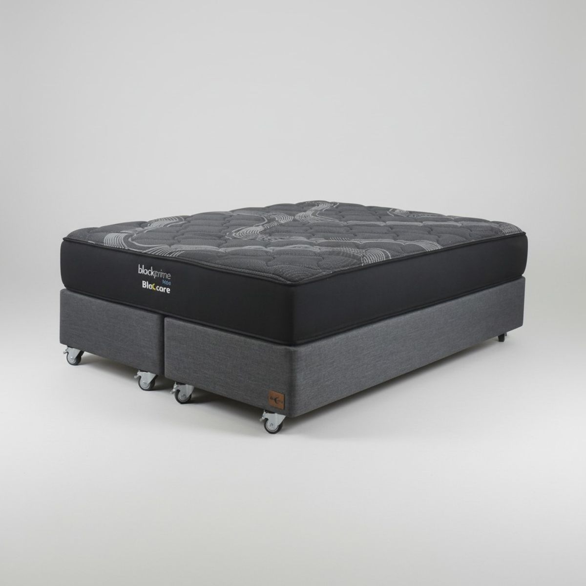 BLOCCARE - Cama King Box 30 cm - L200 cm  + Colchon Black Prime - Modelo Uno /Con Rueda Deluxe(Gris)