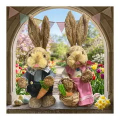 EKOL TACTICA MILITAR - Estatuilla Conejito Pareja De Paja Ornamento Pascua Pequeña