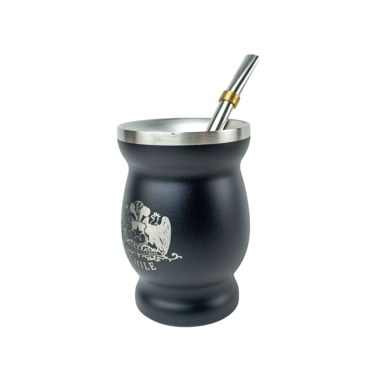 SOLEIO - Matero Acero Inoxidable + Bombilla Escudo de Chile